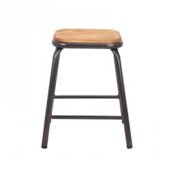 Tabouret bas industriel en métal assise bois - Matis