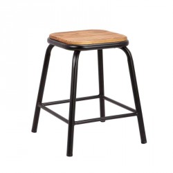 Tabouret bas industriel en métal assise bois - Matis