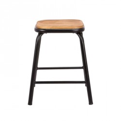 Tabouret bas industriel en métal assise bois - Matis